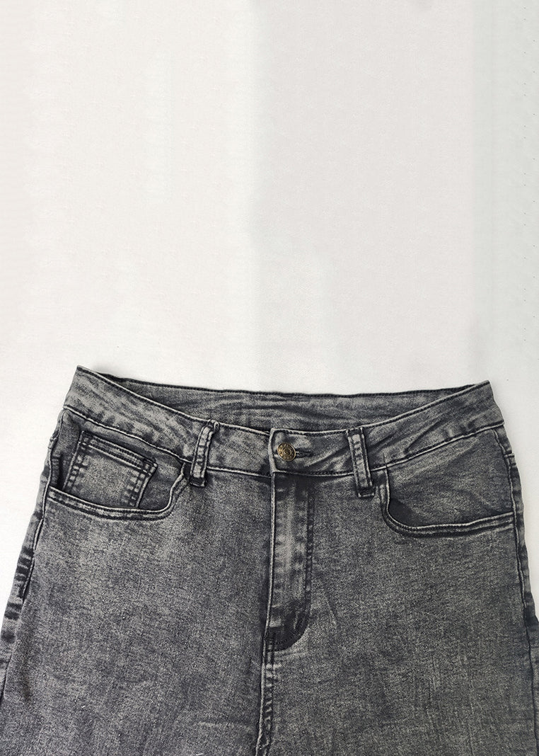 Grey Lace Patchwork Denim Crop Pants Summer