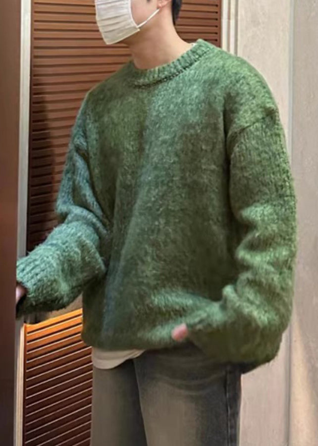 Grey O Neck Thick Cotton Knit Sweaters Spring