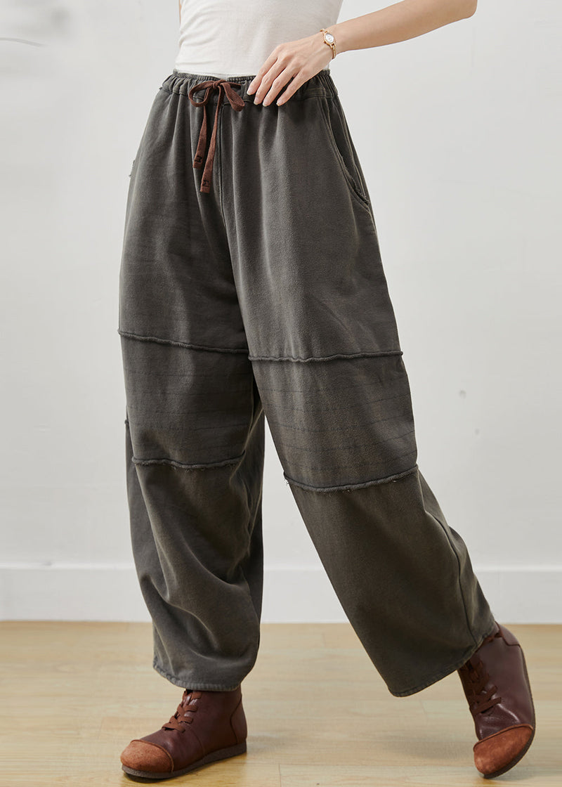 Grey Oversized Patchwork Cotton Harem Pants Spring