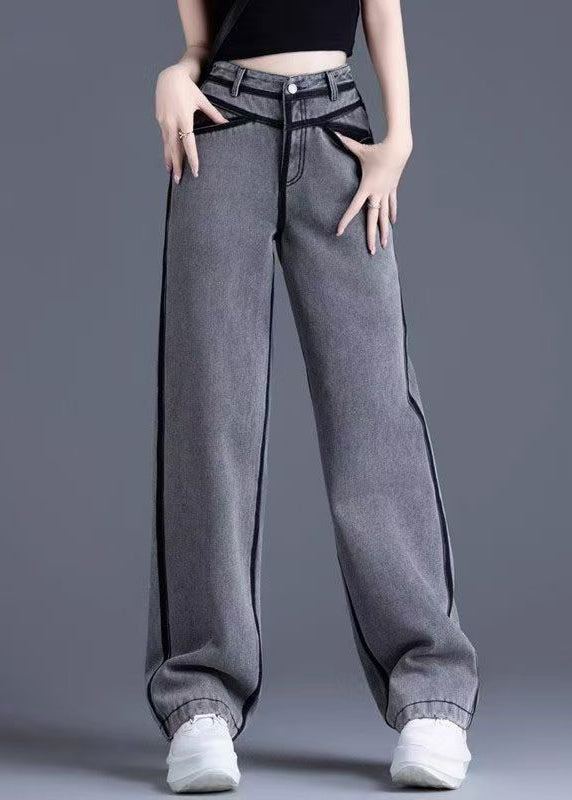Grey Pockets High Waist Warm Fleece Pants Spring
