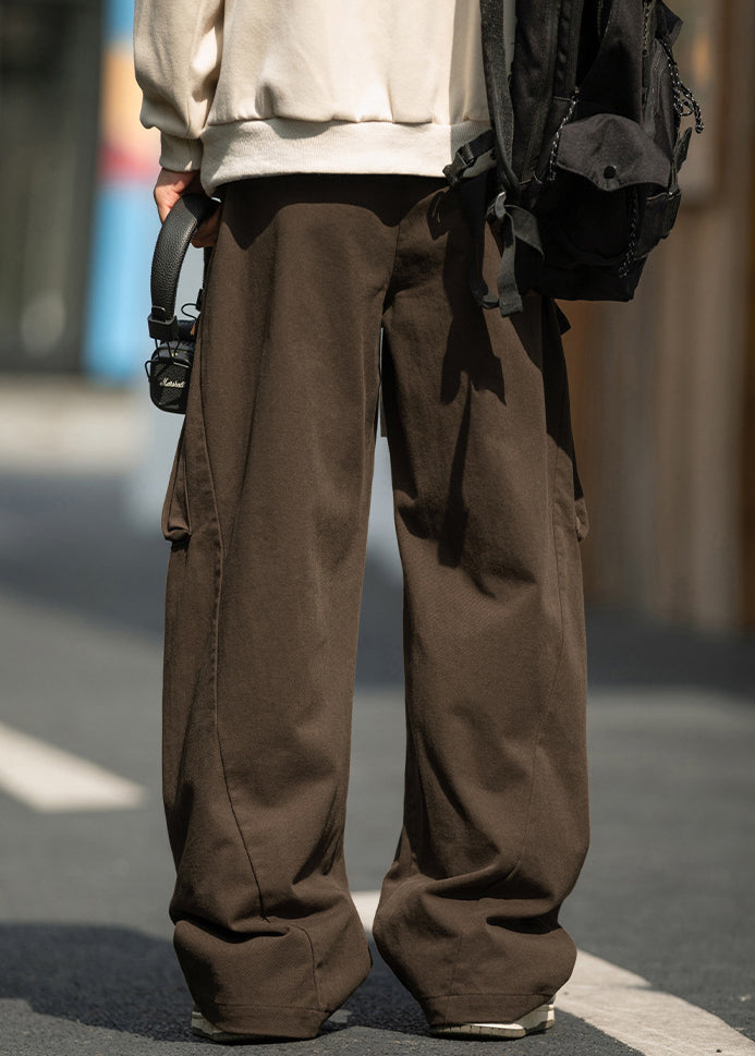 Grey Pockets Lace Up Elastic Waist Cotton Pants Spring