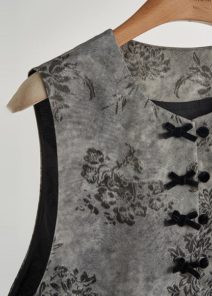 Grey Print Patchwork Silk Velour Vests Spring