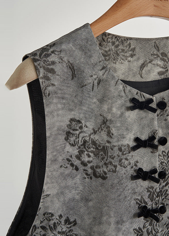 Grey Print Patchwork Silk Velour Vests Spring