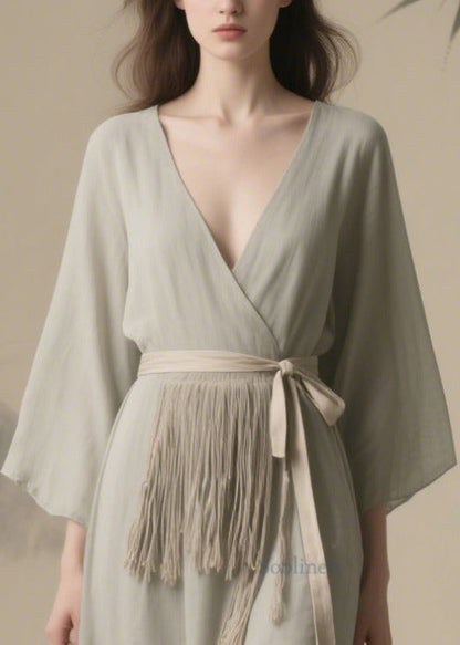 Grey Tasseled Chiffon Tunic Dresses Summer