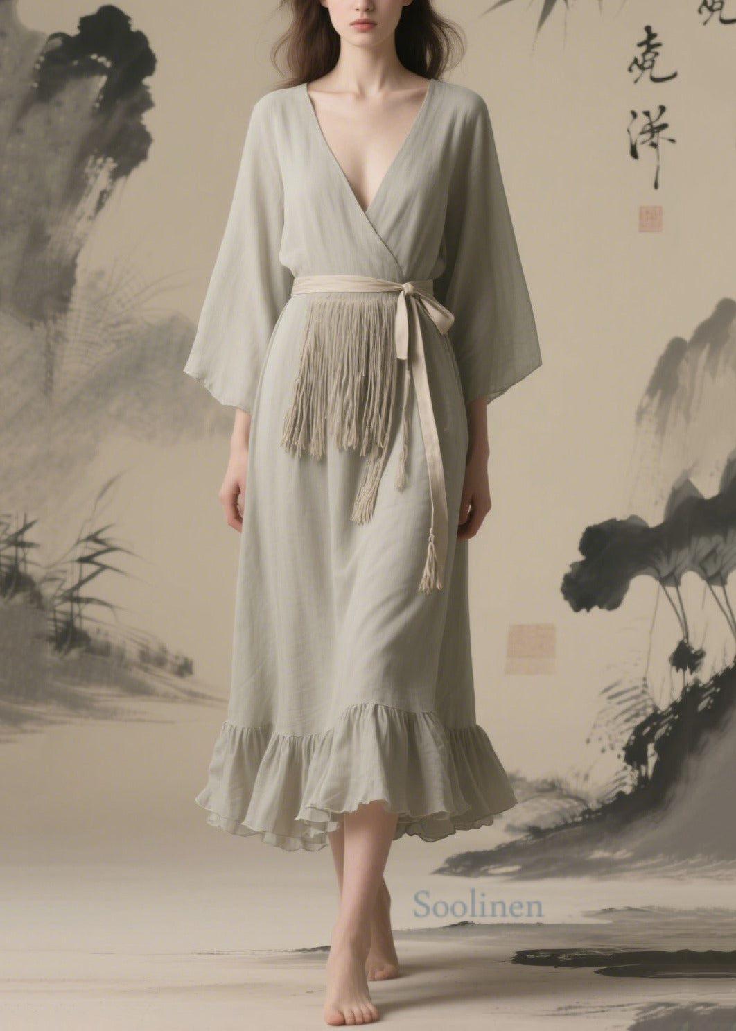 Grey Tasseled Chiffon Tunic Dresses Summer