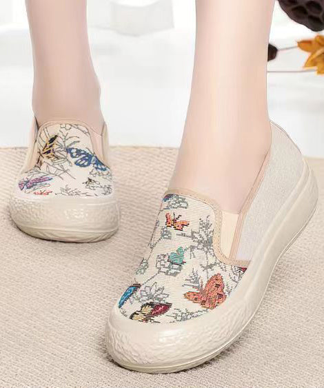 Jacquard Flat Feet Shoes Beige Cotton Fabric