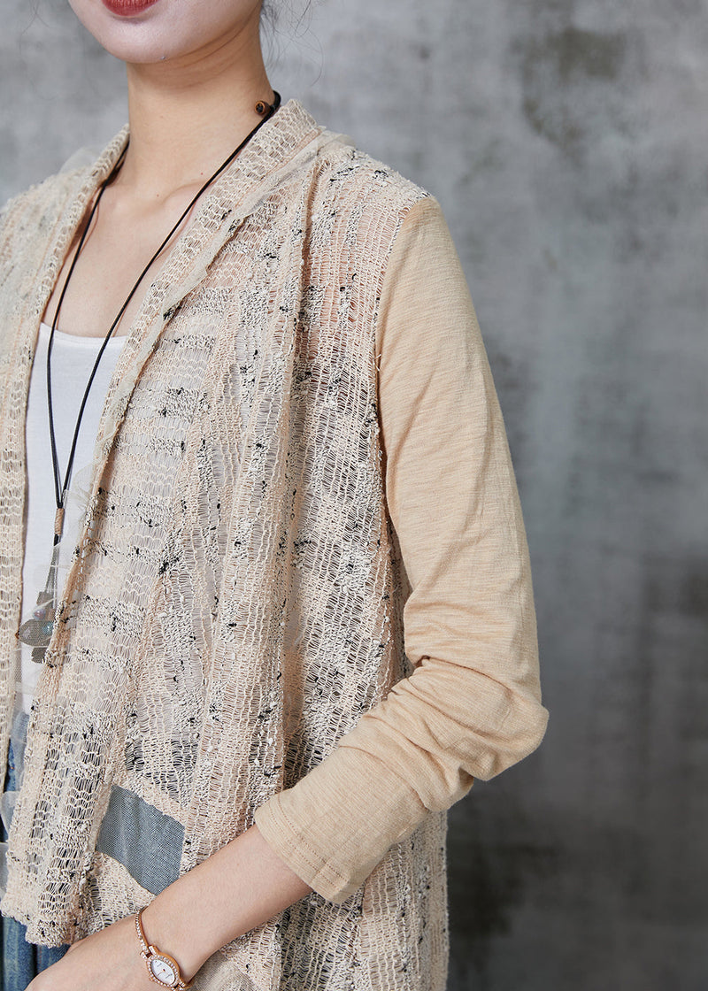 Khaki Asymmetrical Patchwork Knit Cardigans Spring
