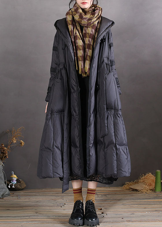 Khaki Button Pockets Tie Waist Winter Duck Down Coat
