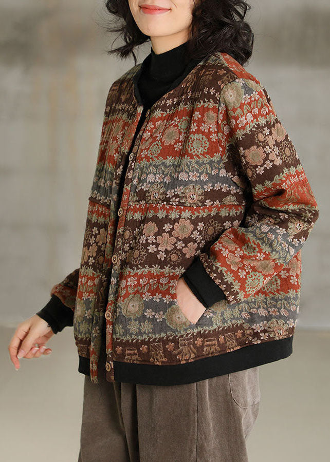 Khaki Oversized Print Warm Fleece Coat Spring