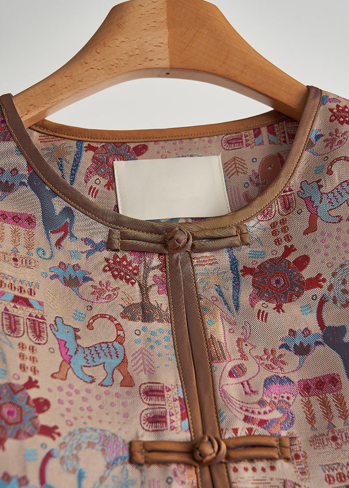 Khaki Print Chinese Button Cotton Jacket Spring