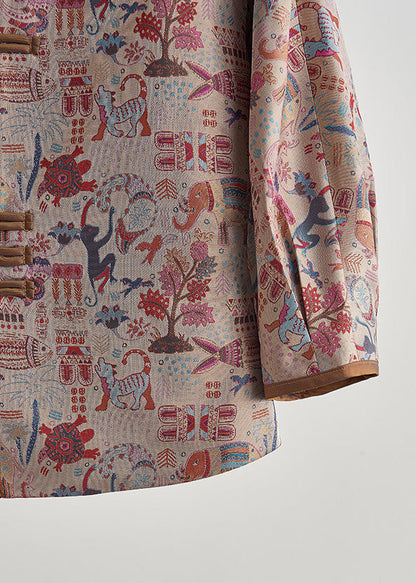 Khaki Print Chinese Button Cotton Jacket Spring