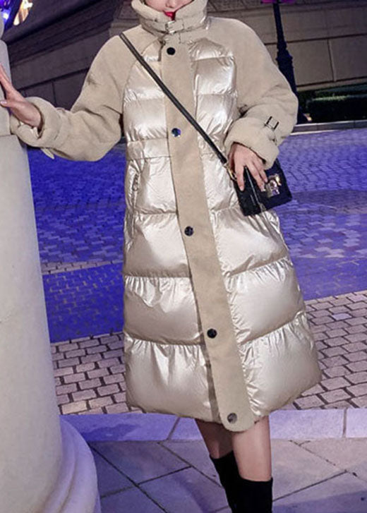 Khaki Zip Up Patchwork Fine Cotton Filled Winter Parka