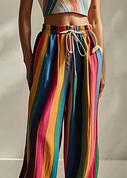 Lace Up Elastic Waist Linen Summer Pants