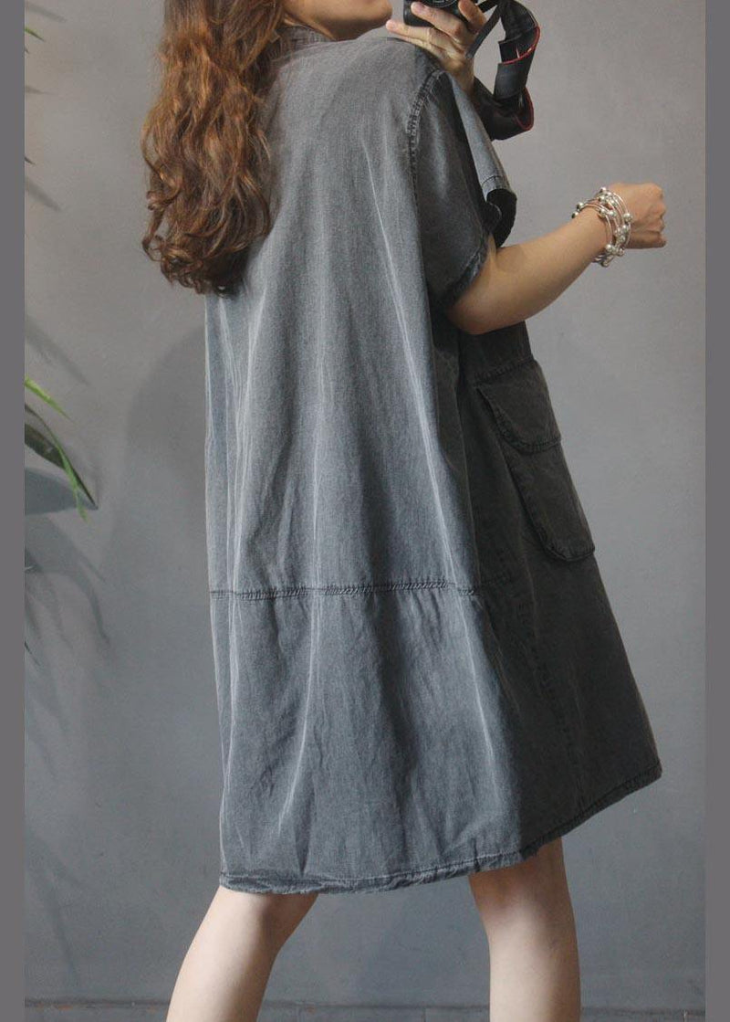 Large Pocket Grey Denim Dress