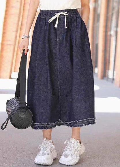 Light Blue Ruffled Elastic Waist Denim Skirt Summer
