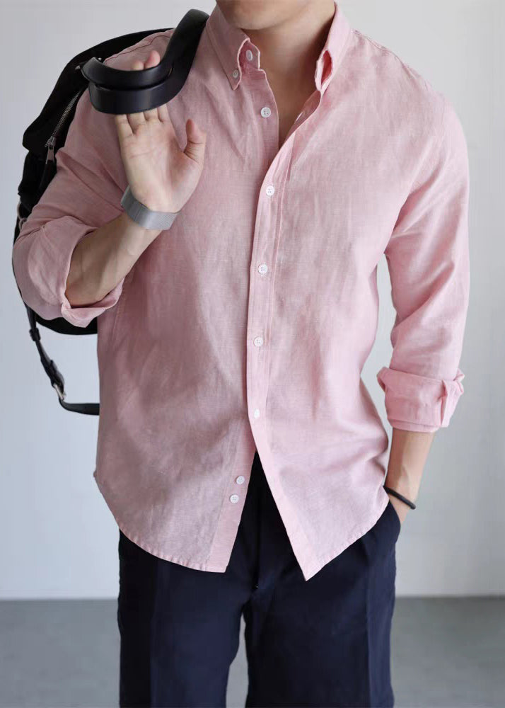 Mist Gray Peter Pan Collar Button Linen Shirts Fall