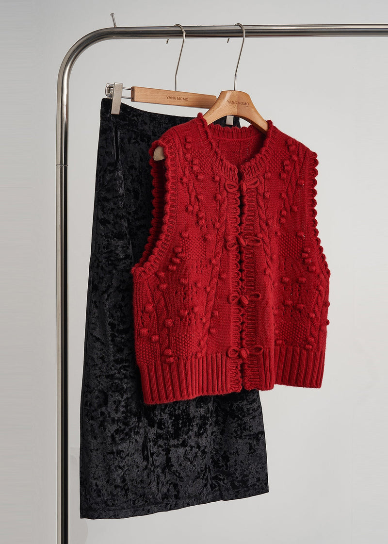 Mulberry Chinese Button Knit Vest Tops Spring