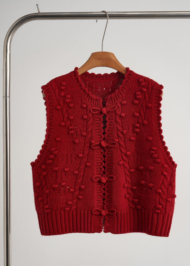 Mulberry Chinese Button Knit Vest Tops Spring