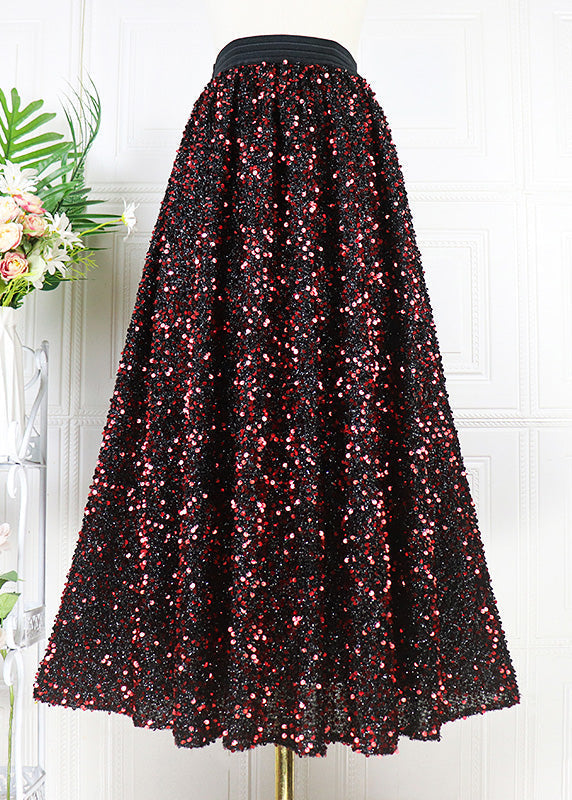 Mulberry Elastic Waist Sequins Tulle a Line Skirt Spring