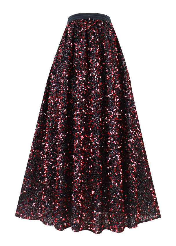 Mulberry Elastic Waist Sequins Tulle a Line Skirt Spring
