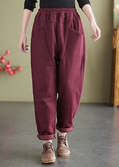 Mulberry Pockets Elastic Waist Fine Cotton Filled Pants Winter
