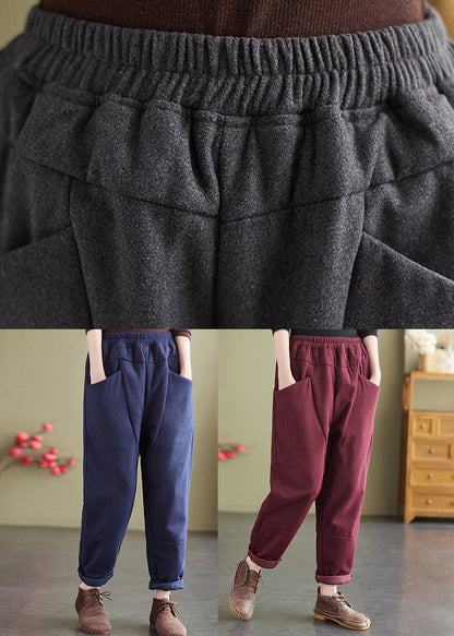 Mulberry Pockets Elastic Waist Fine Cotton Filled Pants Winter
