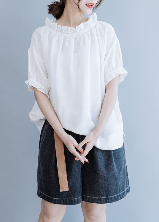 Mulberry Puff Sleeve Ruffled Linen Top