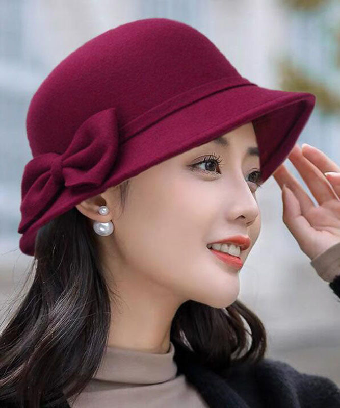 Mulberry Bow Woolen Cloche Hat