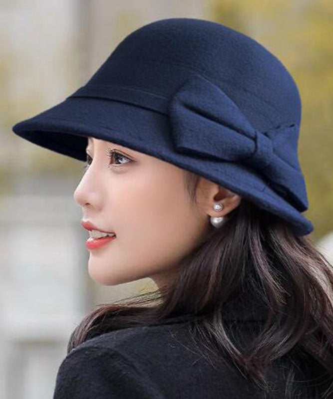 Mulberry Bow Woolen Cloche Hat
