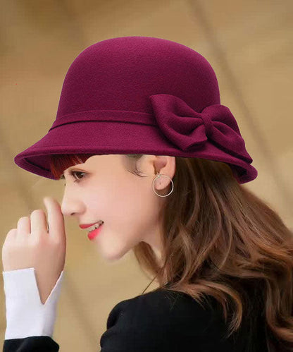 Mulberry Bow Woolen Cloche Hat