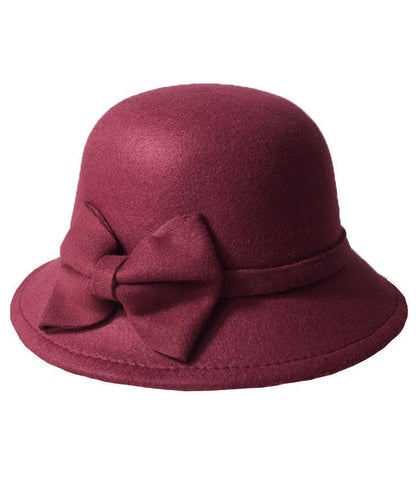 Mulberry Bow Woolen Cloche Hat