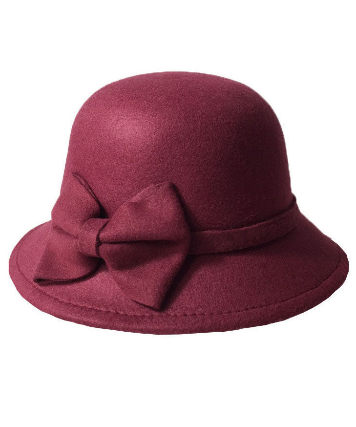 Mulberry Bow Woolen Cloche Hat