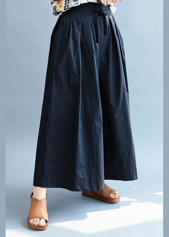 Navy Loose Wide Leg Tie Waist Fall Asymmetrical Design Pants