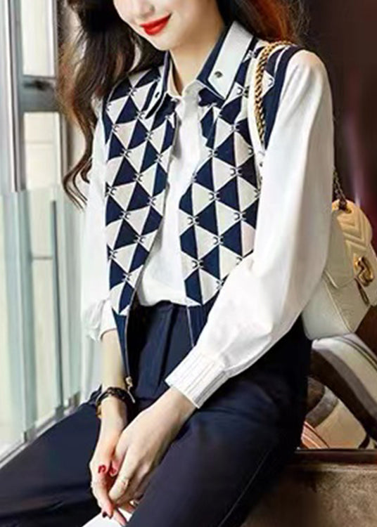 Navy Peter Pan Collar Asymmetrical Knit Waistcoat Sleeve