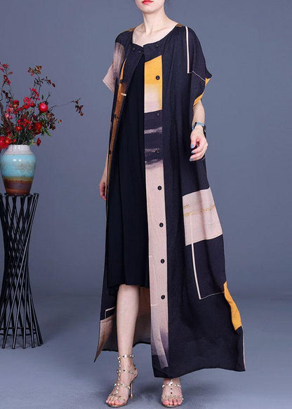 Navy Print Button Cardigans Two Pieces Set