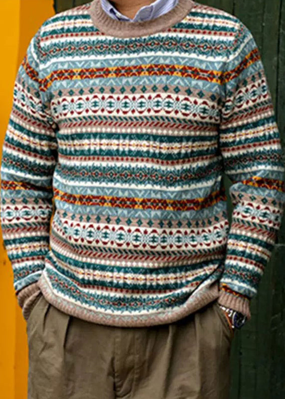 Navy Striped Cozy Patchwork Knit Sweater Winter