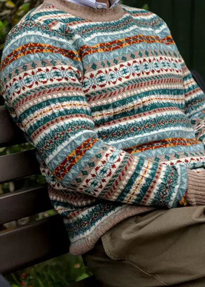 Navy Striped Cozy Patchwork Knit Sweater Winter