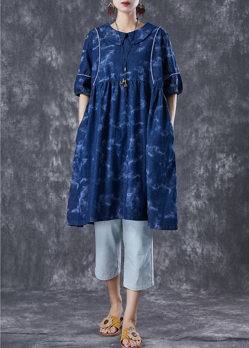 Navy Tie Dye Exra Large Hem Denim Holiday Dress Summer