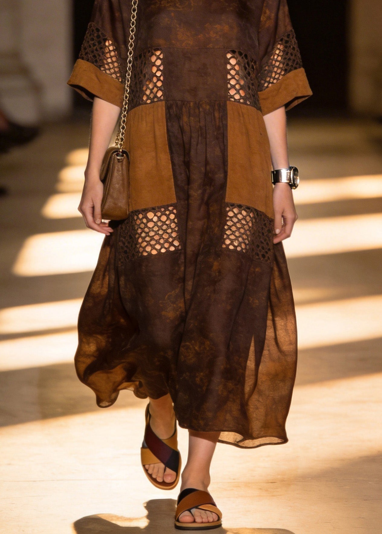 O Neck Hollow Out Patchwork Cotton Dress Summer