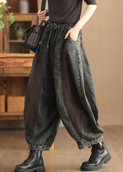 Gray Coffee Pockets Elastic Waist Crop Pants Spring