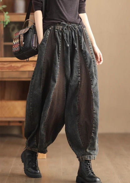 Gray Coffee Pockets Elastic Waist Crop Pants Spring