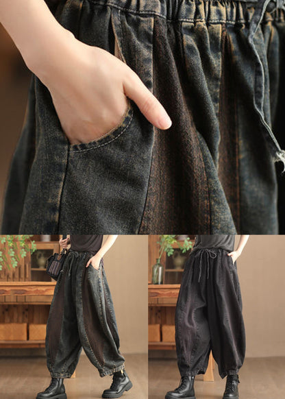 Gray Coffee Pockets Elastic Waist Crop Pants Spring