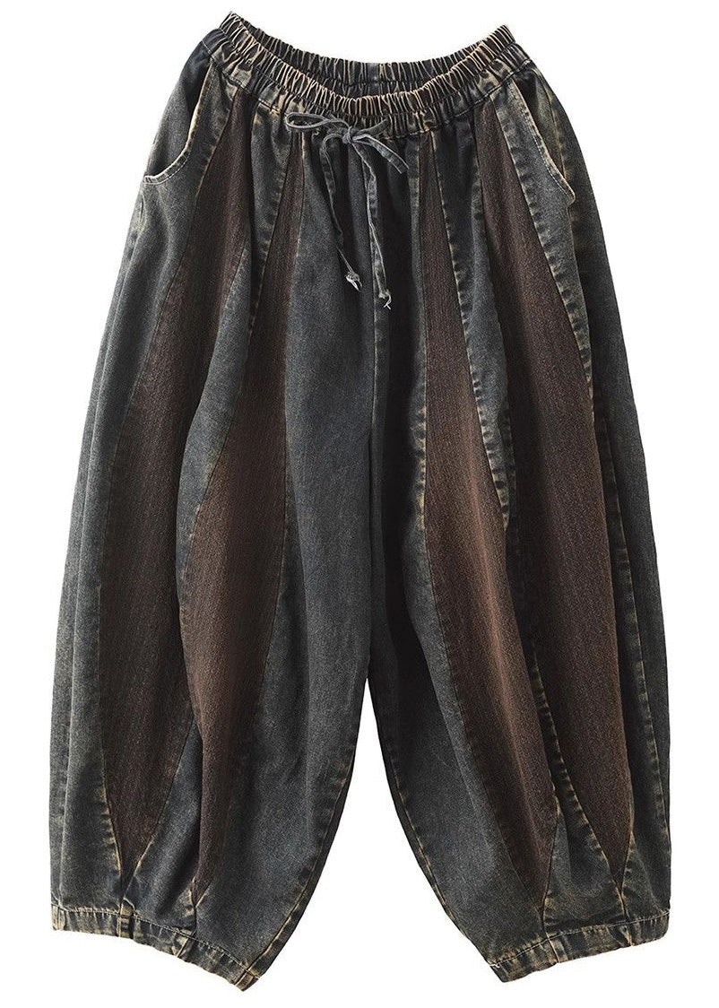 Gray Coffee Pockets Elastic Waist Crop Pants Spring