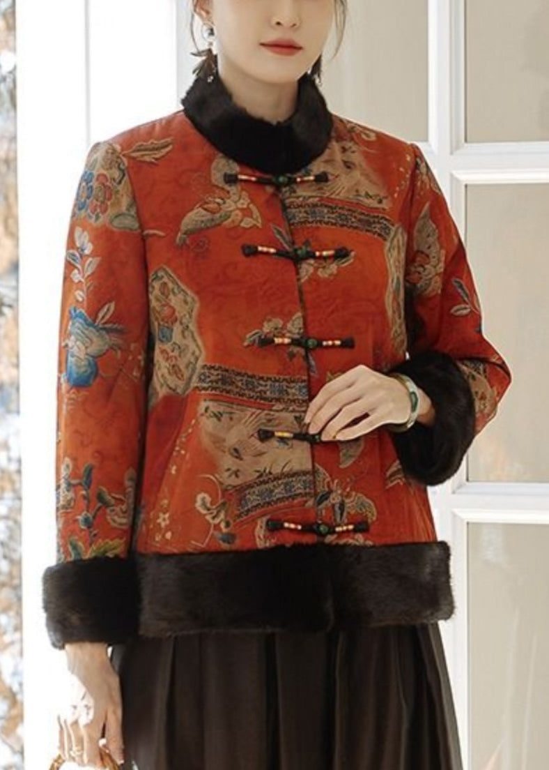 Orange Button Patchwork Parkas Winter