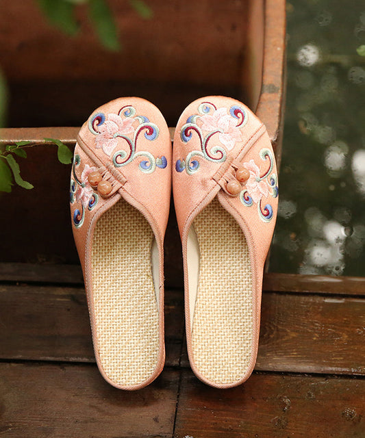 Orange Embroideried Comfy Cotton Slide Sandals