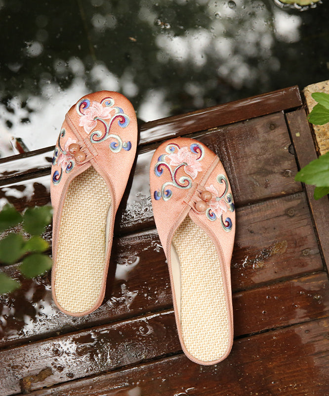 Orange Embroideried Comfy Cotton Slide Sandals