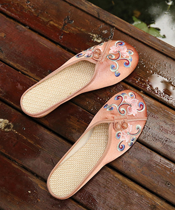 Orange Embroideried Comfy Cotton Slide Sandals