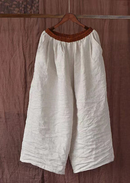Orange Pockets Elastic Waist Linen Pants Summer
