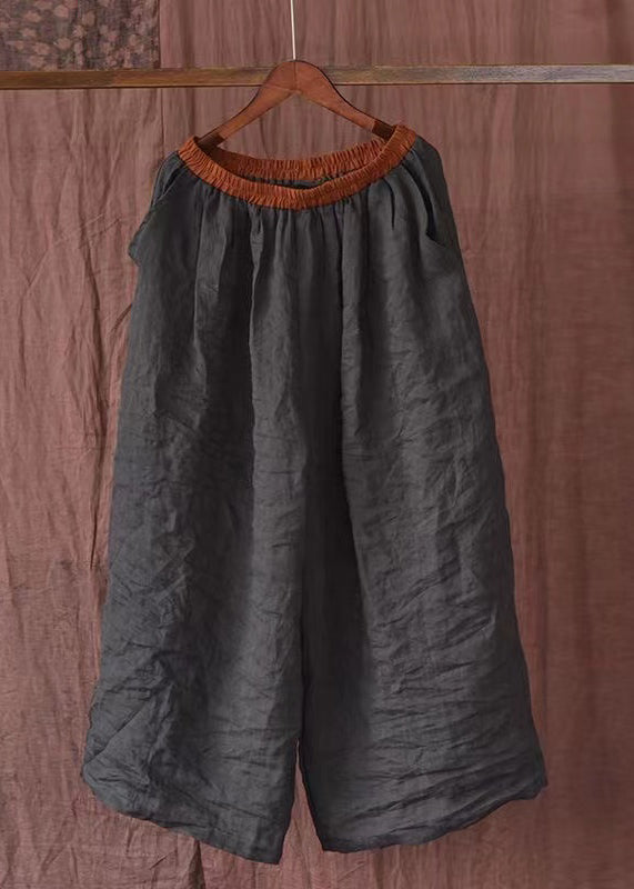 Orange Pockets Elastic Waist Linen Pants Summer