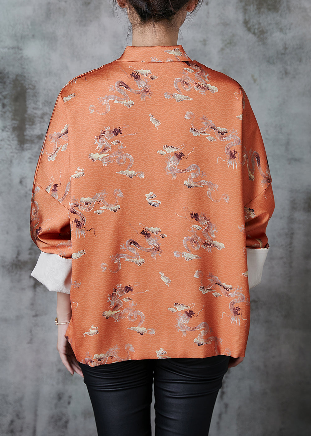 Orange Tasseled Print Side Open Silk Oriental Coats Spring